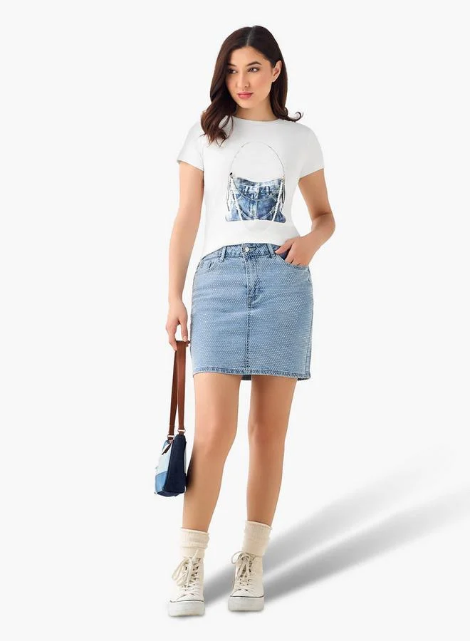 2Xtremz 2Xtremz Mini Denim Skirt with Embellished Detail